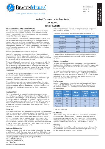 Medical Terminal Unit Gem Shield DIN 13260-2 HTM/ISO Specification Sheet