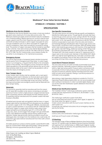 Medizone™ Area Valve Service Module (UK only) HTM/ISO Specification Sheet