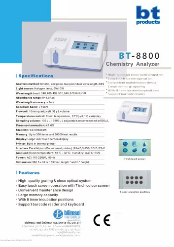 BT 8800 SEMI AUTO CHEMISTRY ANALYZER