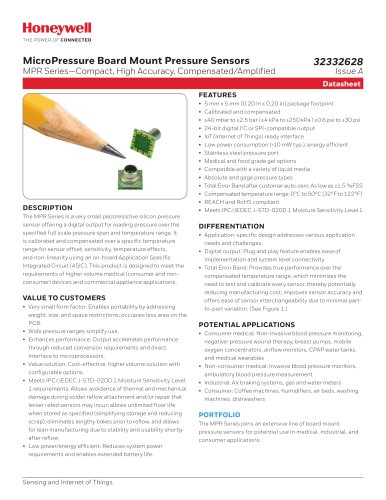 MicroPressure Board Mount Pressure Sensors - MPR Series