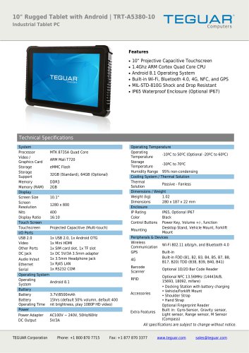 10" RUGGED TABLET WITH ANDROID | TRT-A5380-10