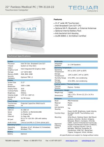 22" FANLESS MEDICAL PC | TM-3110-22