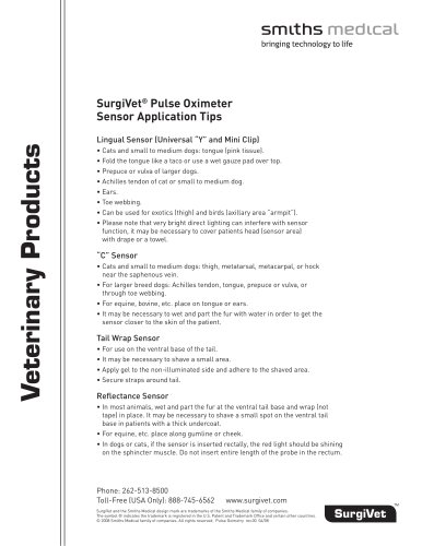 SurgiVet® Pulse Oximeter Sensor Application Tips