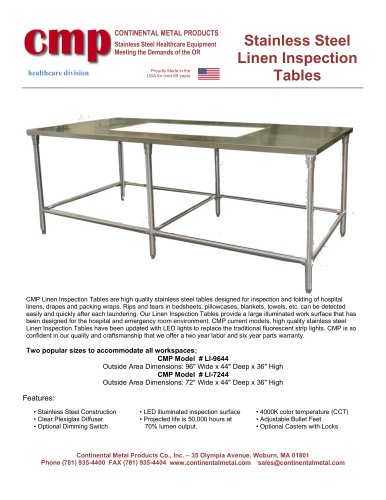 Stainless Steel Linen Inspection Tables