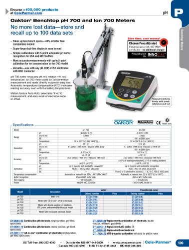 Oakton® Benchtop pH 700 and Ion 700 Meters