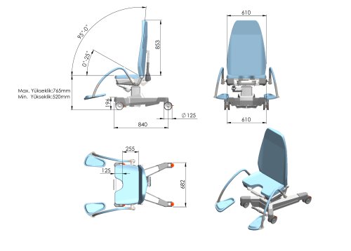 Gynecological examination chair dimensions sheet