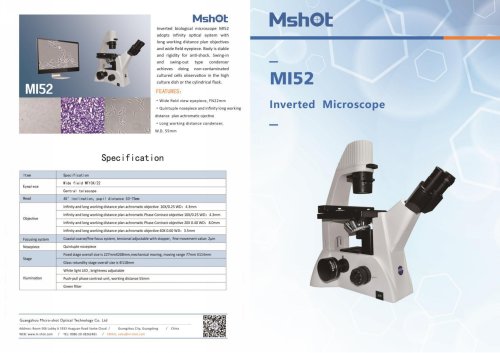 Mshot MI52 inverted phase contrast microscope catalogue