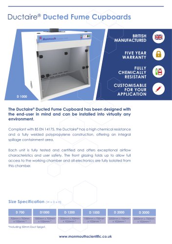 Monmouth Scientific | Ductaire Ducted Fume Cupboards