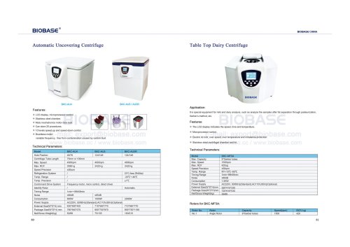 Automatic Uncovering Centrifuge & Table Top Dairy Centrifuge