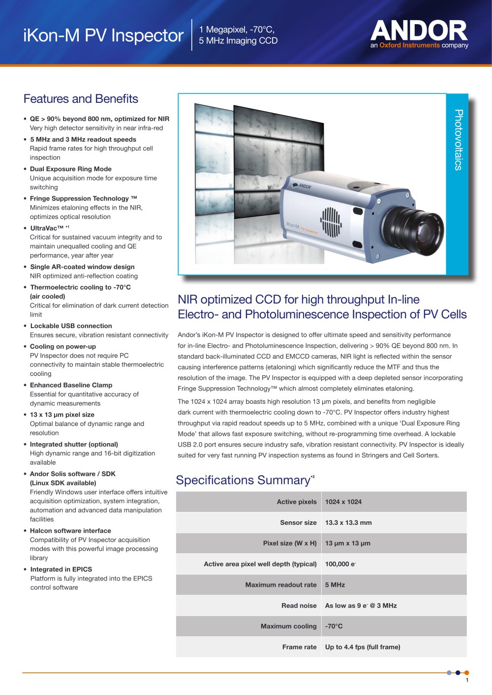 iKon-M CCD for Photovoltaics - Andor Technology PLC&nbsp;