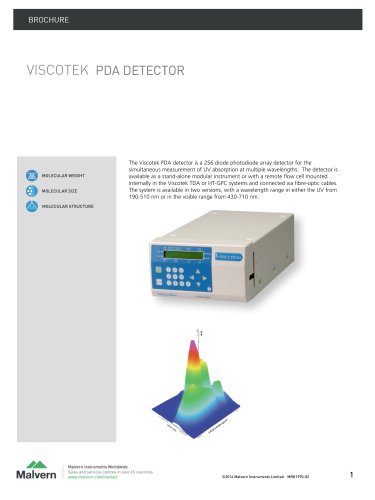 Viscotek PDA - Concentration detector,  molecular weight determination and compositional analysis