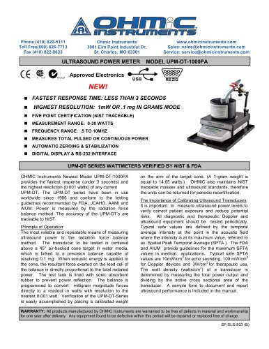 Ultrasound Power Meter - Digital - 1 mW Resolution