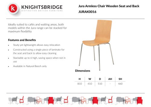 Jura Armless Chair Wooden Seat and Back JURAK0016