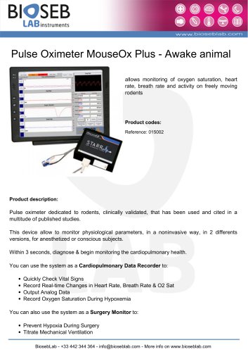 Pulse Oximeter MouseOx Plus - Awake animal